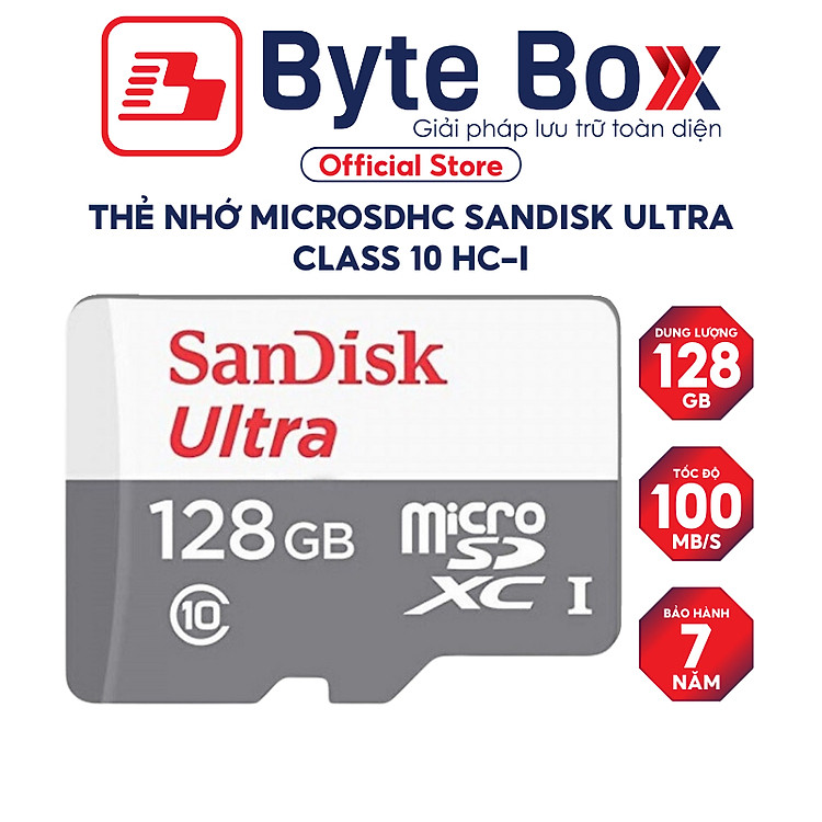 Thẻ nhớ MicroSDHC Sandisk Ultra 16GB / 32GB / 64GB / 128GB Class 10 upto 100MB/s Bảo hành 7 năm - Hàng chính hãng