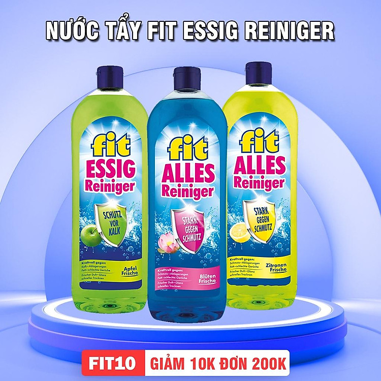 Nước tẩy rửa đa năng FIT Essig Reiniger, Nước tẩy rửa thiên nhiên gốc nấm táo tươi dung tích 1L