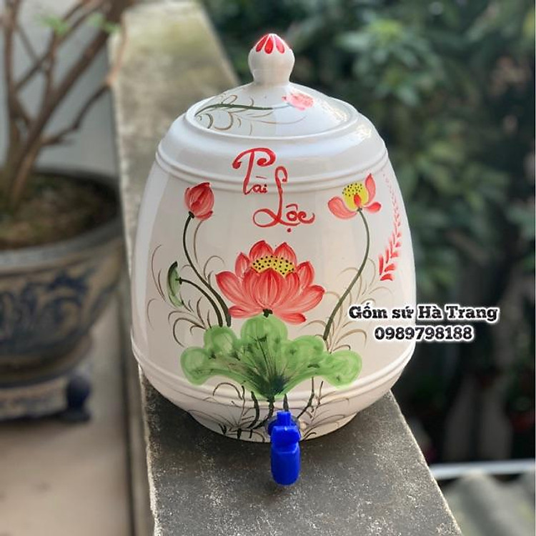 Bình nước dung tích 12 lit Gốm sứ Bát Tràng cao cấp vẽ thủ công