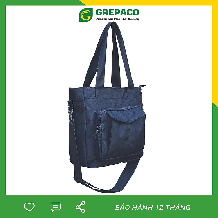 Túi Đeo Vai Nữ Grepaco Vải Tote Bố Canvas Cao Cấp Màu Đen Nhiều Ngăn Có Khóa Kéo Đeo Chéo Hoặc Xách Tay Đựng Phụ Kiện Đi Làm, Đi Du Lịch Thời Trang Hàn Quốc - Hàng Chính Hãng