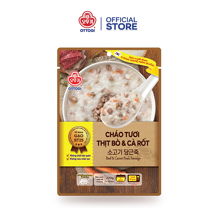 Cháo tươi thịt bò và cà rốt Ottogi 220g