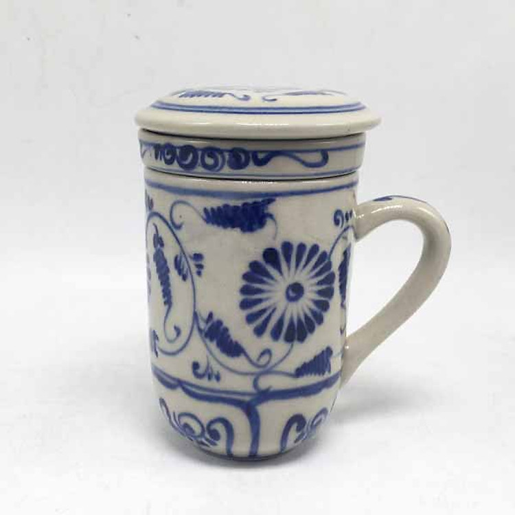 Ly Lọc Trà Gốm Hoa Cúc men bóng MNV-LS006-9