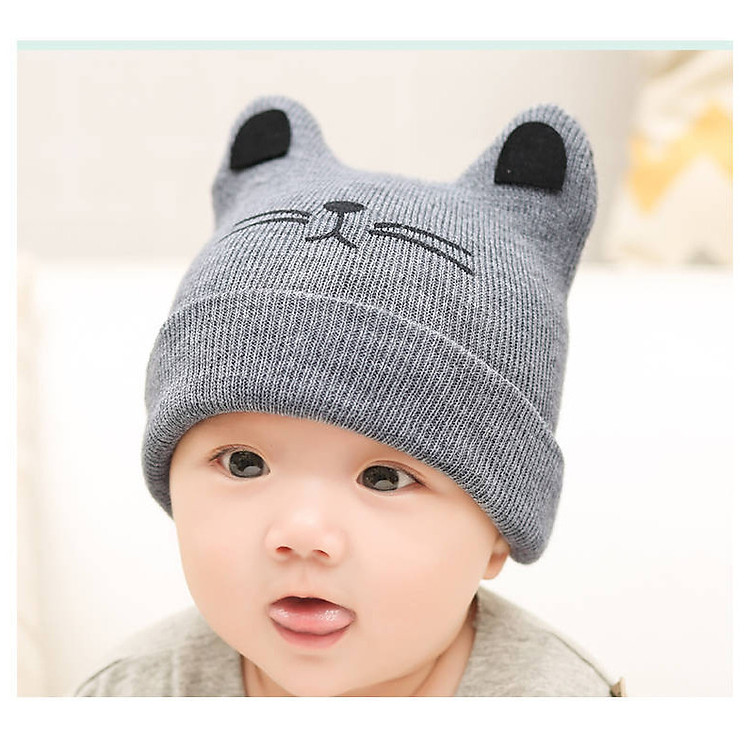 Mũ Len Hình Mặt Mèo Đáng Yêu Cho Bé 3 Tháng Đến 2 Tuổi