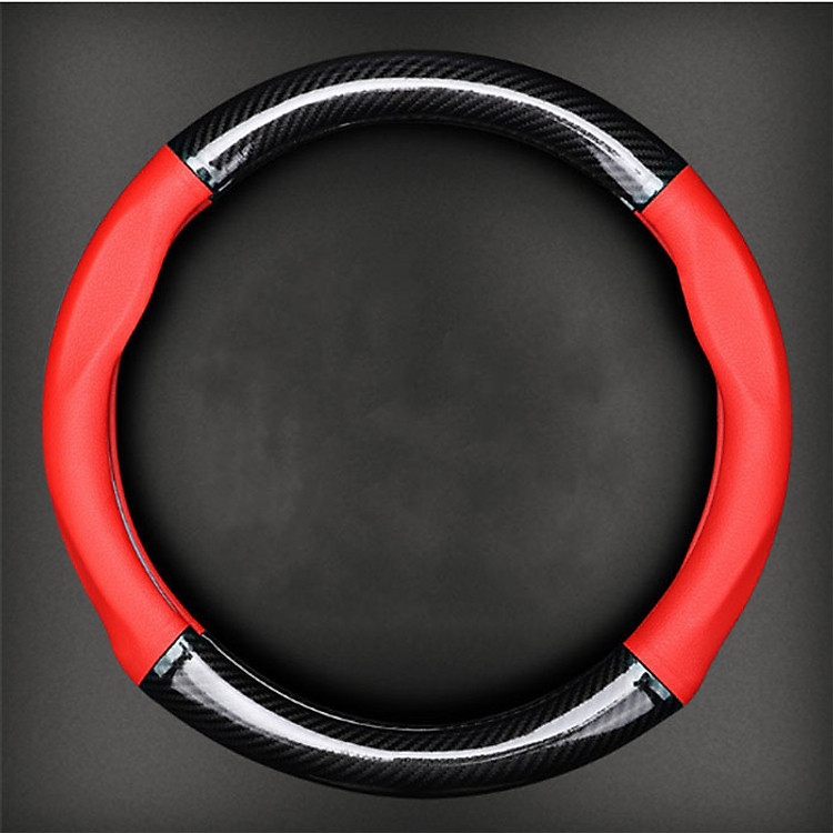 Bọc vô lăng TTAUTO cho xe ô tô từ 4 đến 7 chỗ chất liệu da vân carbon cao cấp (Đen-Đỏ)