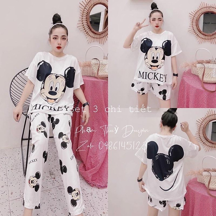Set đồ ngủ nữ Mickey 3 chi tiết