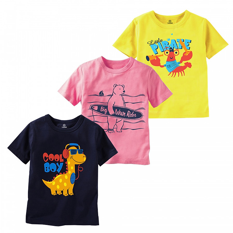Combo 3 áo thun bé trai thương hiệu TAMOD in hình dễ thương