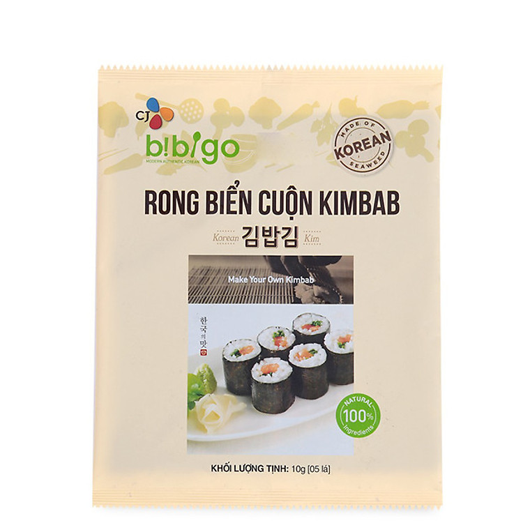 Rong Biển Cuộn Kimbab BiBiGo Của CJ Hàn Quốc Gói 10G - Bao Gồm 5 Lá