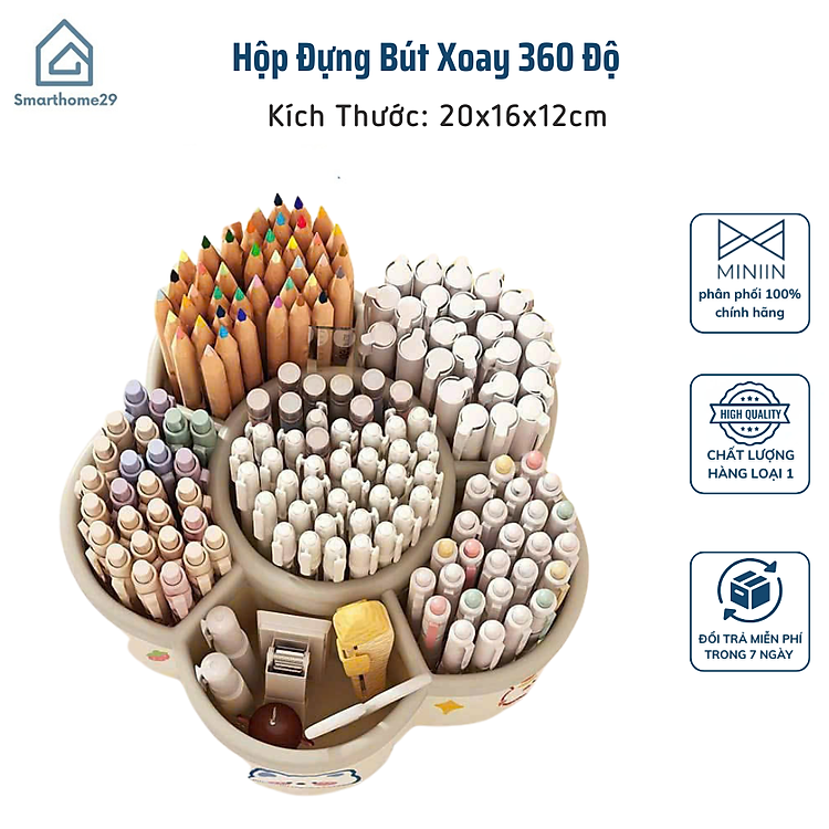 Hộp Đựng Bút Xoay 360 Thiết Kế Bông Hoa (6 ngăn)