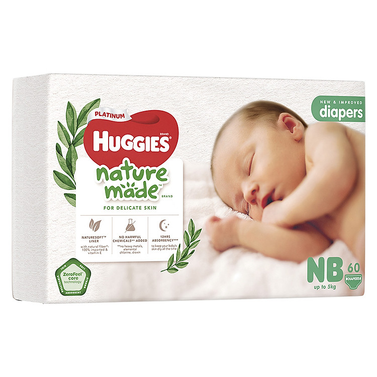 Tã Dán Huggies Platinum Naturemade NB60 Chính hãng Giá rẻ - Hình ảnh 4
