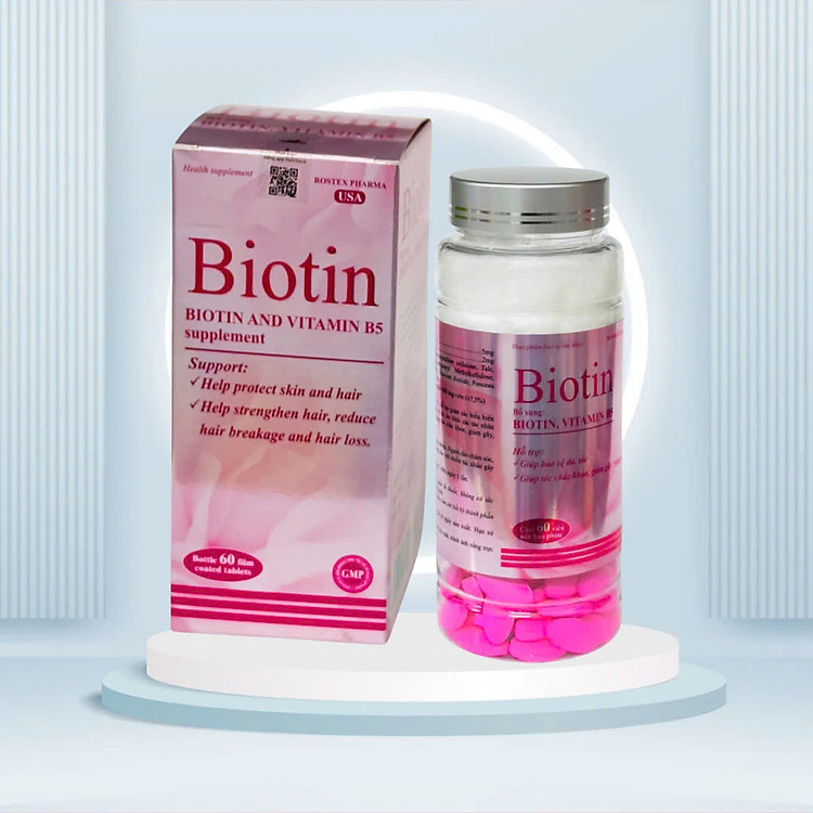 Viên uống dưỡng tóc Biotin Rostex , Lọ 60vien - giúp bảo vệ da ,tóc, Giúp tóc chắc khỏe, giảm gãy, rụng tóc.