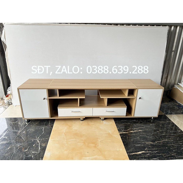 Kệ tivi thông minh kéo ra 2 đầu tăng giảm kích thước, dài 1,6m kéo ra được 2,3m, loại 2 ngăn kéo 2 cánh thớt tivi phẳng