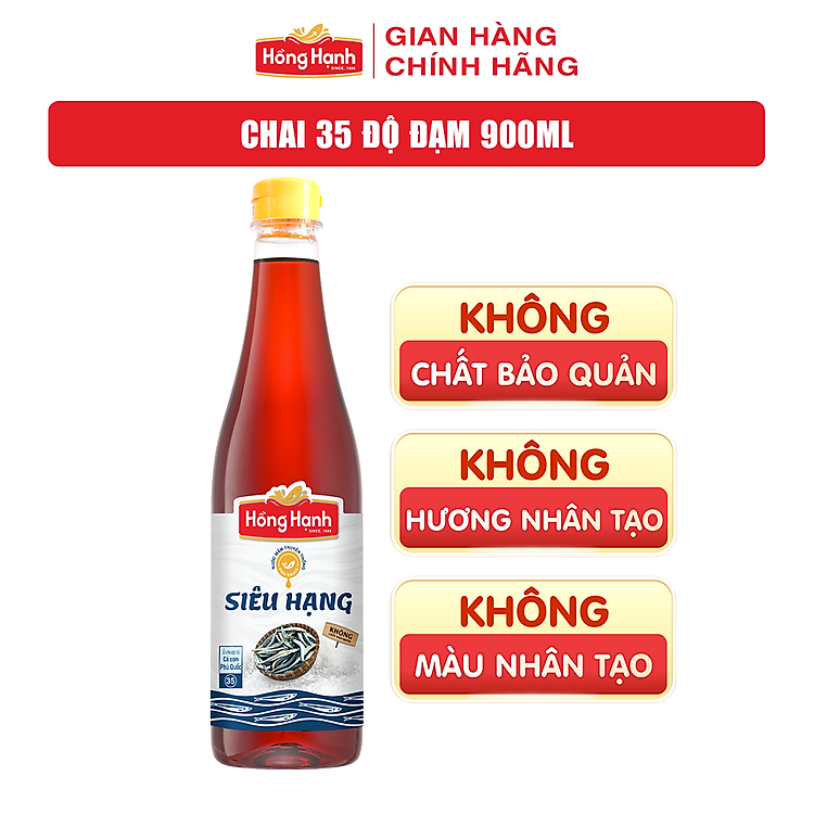 Nước mắm truyền thống Phú Quốc Hồng Hạnh Siêu Hạng 35 độ đạm dung tích 900ML - Chấm, kho đúng điệu