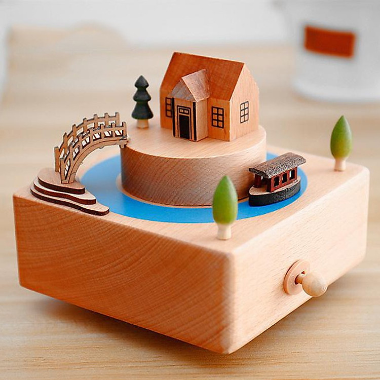 Hộp Nhạc Gỗ Du Thuyền Trên Sông