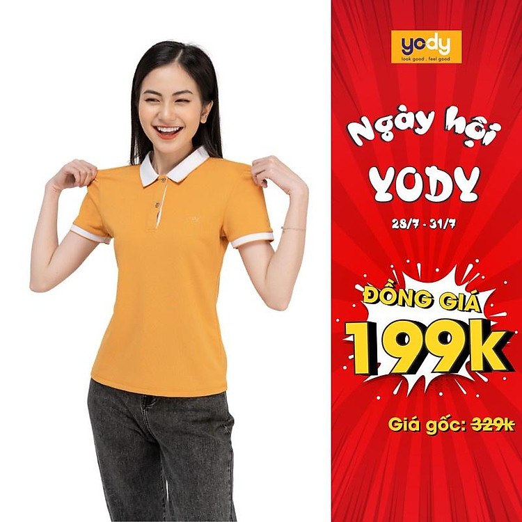 Áo Polo Nữ YODY Phối Nẹp Thoải Mái Năng Động Chất Liệu Cafe Khử Mùi Tốt - APN3700