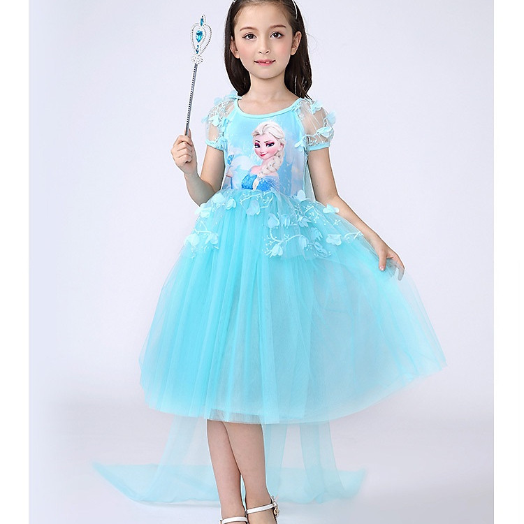 Váy đầm công chúa Elsa có tà dài chất voan mềm