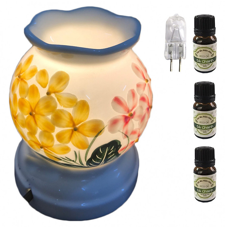 Combo Đèn xông tinh dầu MNB35 và 3 chai tinh dầu sả chanh Eco oil 10ml