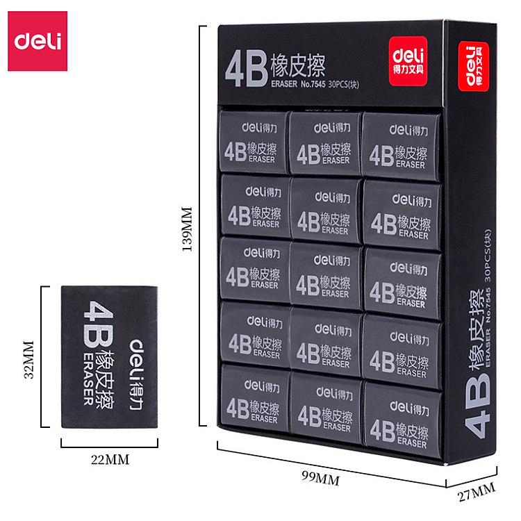 Gôm Tẩy Chì 2B/4B Deli Màu Đen (Nhỏ Gọn)