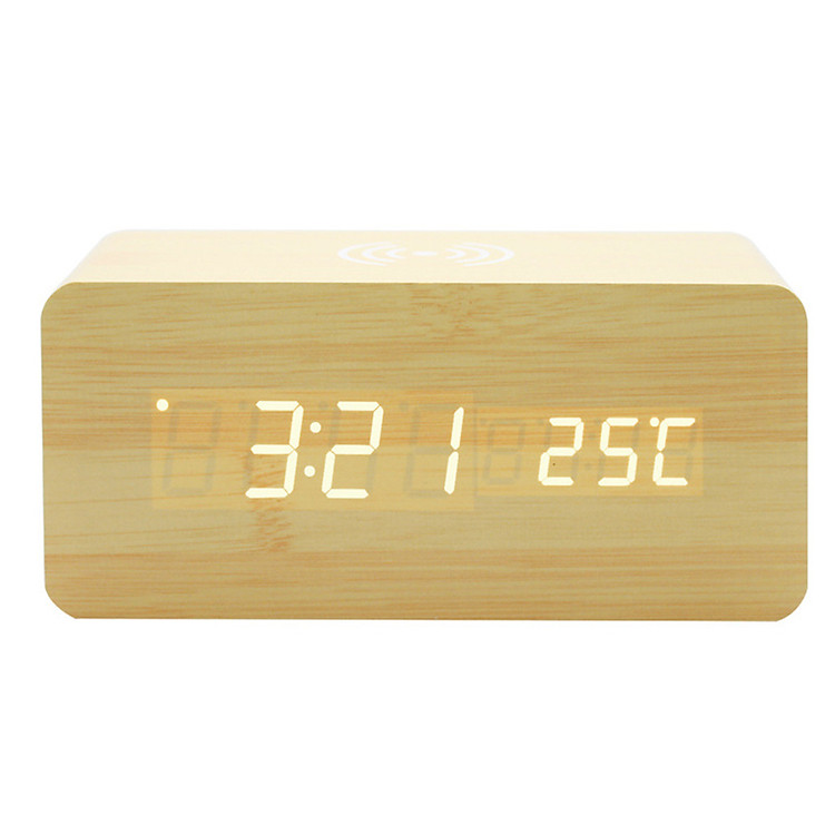 Đồng hồ để bàn giả gỗ LED CAO CẤP - Sạc không dây - Nhiệt kế - Báo thức - Cảm ứng âm thanh (giao màu ngẫu nhiên)