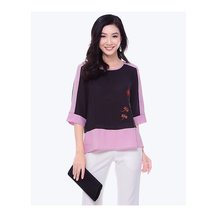 Áo Kiểu Nữ TH An Thủy - NT679 - Đen Phối Tím Nhạt