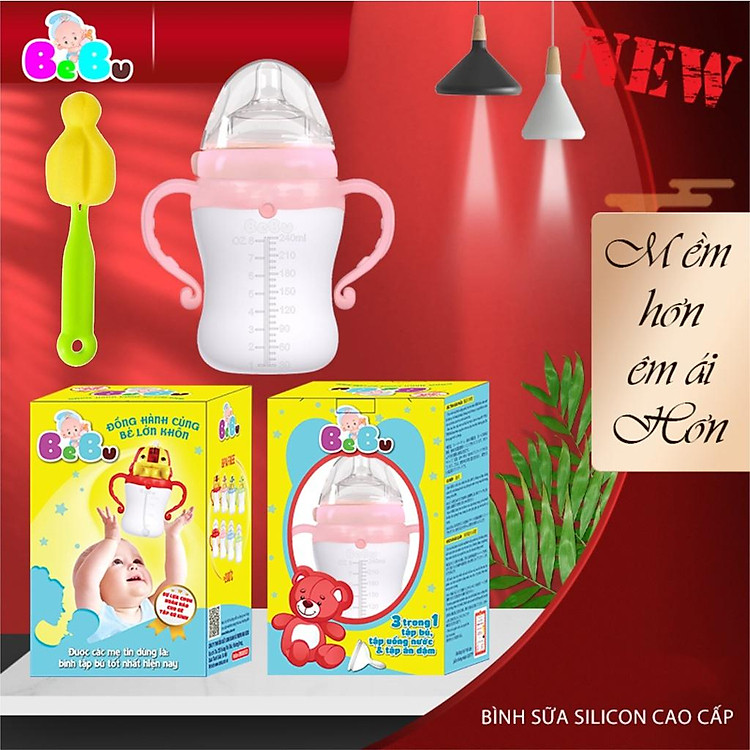 Bình Sữa BEBU 240ML Silicon Kháng Khuẩn Uy tín Tiết kiệm - Hình ảnh 4
