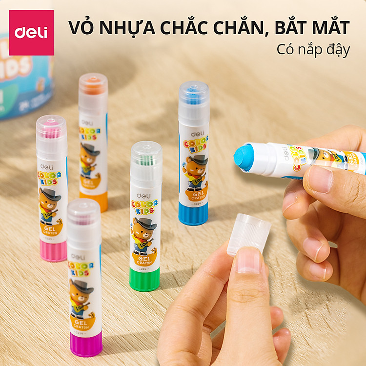 Bút Sáp Màu Dầu Lụa Gấu Con Deli (24 màu) - Ảnh 4