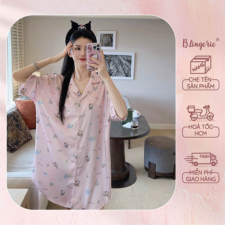 Váy Ngủ Sơmi Họa Tiết Hello Kitty - B.Lingerie