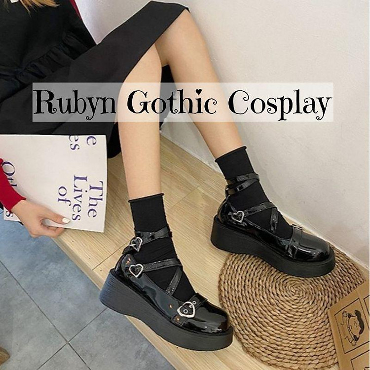 Giày Búp Bê Lolita Retro Móc Trái Tim Độc Lạ Đế Cao 5cm ( Size 35 - 39 ). K89