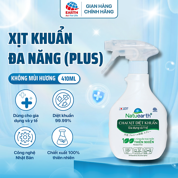 Xịt sát khuẩn đa năng Natuearth Plus 410ml làm sạch nhanh, an toàn, không gây hại cho da tay, giữ bếp sạch khuẩn | ECV