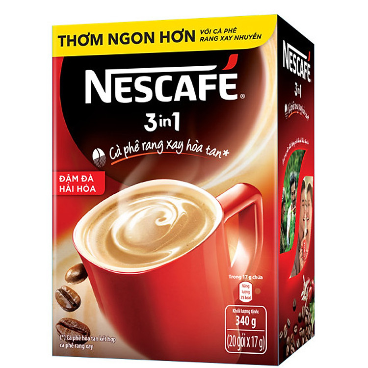 NESCAFÉ 3in1 Cà phê rang xay hòa tan Công thức cải tiến - VỊ NGUYÊN BẢN - Hộp 20 gói x 17 g