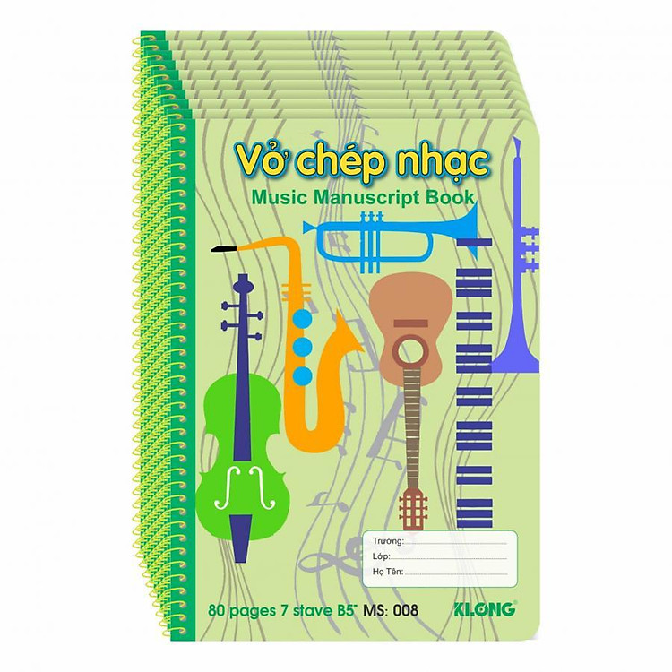 Lốc 10 Tập (Vở) Chép Nhạc Lò Xo KLONG MS 008 (80 trang)
