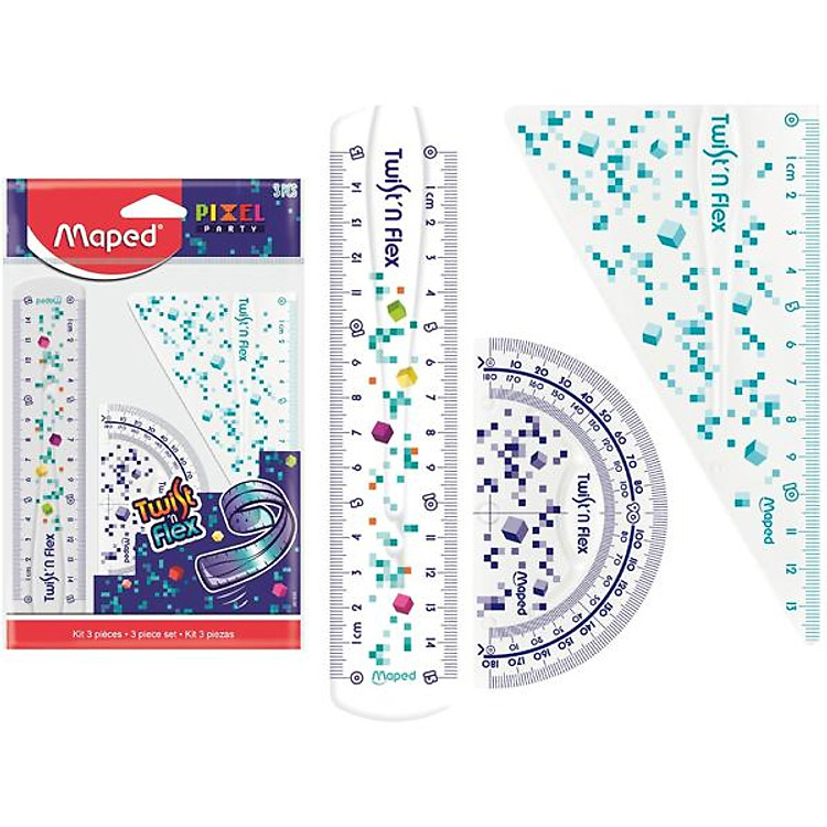 Bộ Thước Học Sinh Cuộn Mềm Pixel Party (3 chiếc)
