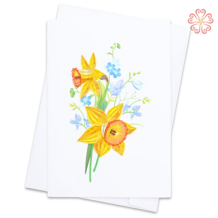 Thiệp Giấy Xoắn Nghệ Thuật - Thiệp Hoa Thủy Tiên Vàng - Yellow Daffodil Card - Flower - Việt Net - VN2NN111017NN - 11.5 x 16.5