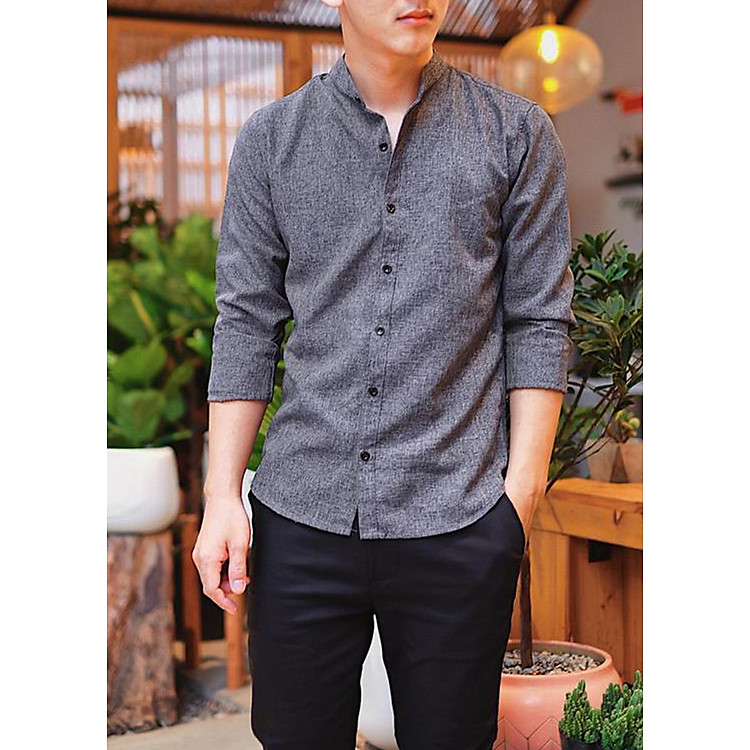 Áo Sơ Mi Cổ Tàu Xám Tiêu Trẻ Trung XAMTIEU59 - Xám Tiêu