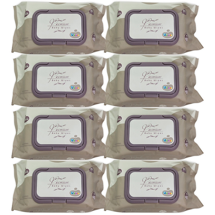 Bộ 8 Gói Khăn Ướt Wesser 80 Tờ (Màu Nâu) chất liệu Vải Dập Nổi cao cấp - Không Hương - Không Parapen