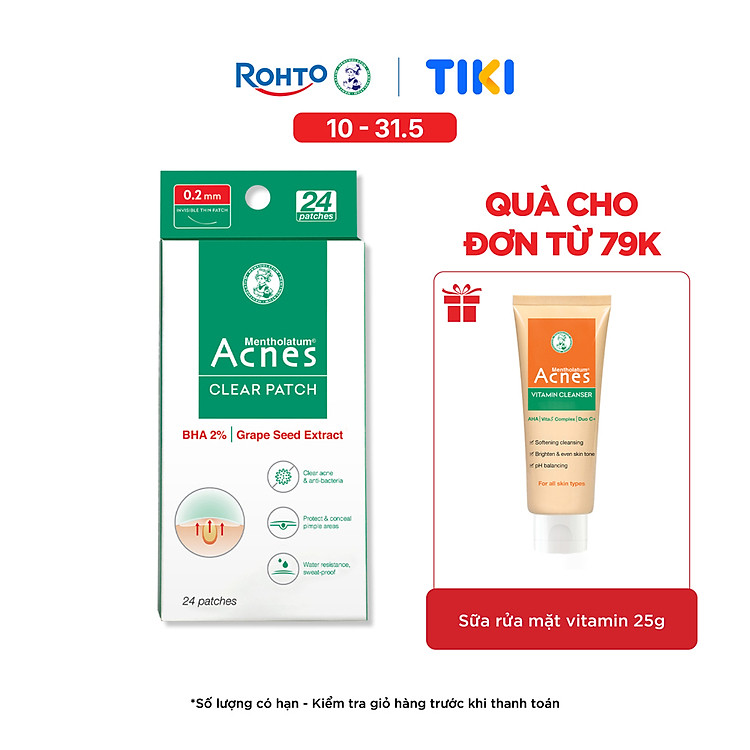 Miếng dán mụn giúp giảm mụn sưng viêm Acnes Clear Patch (24 Miếng)