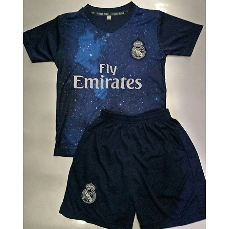Bộ quần áo bóng đá trẻ em Real xanh Fly Emirates 2019 - 2021