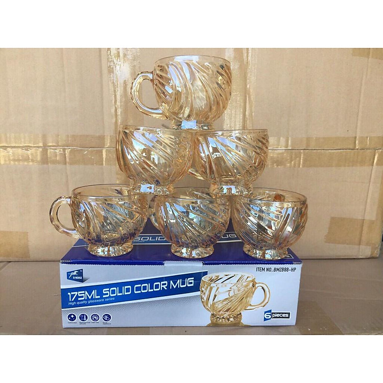 Bộ 6 cốc có quai thủy tinh pha lê ánh vàng