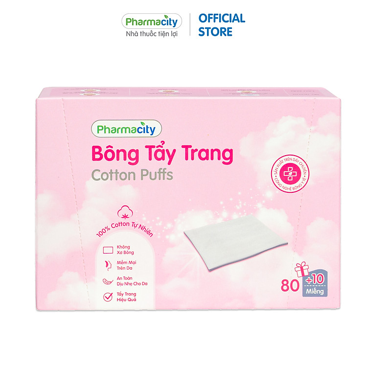 Bông tẩy trang Pharmacity Cotton Puffs (Hộp 90 miếng) - New