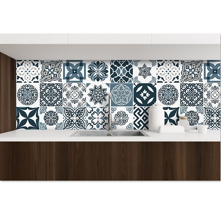 Decal gạch bông hoa văn cổ điển dán bếp khổ lớn bền đẹp GB-019 KT 120 x 60 cm