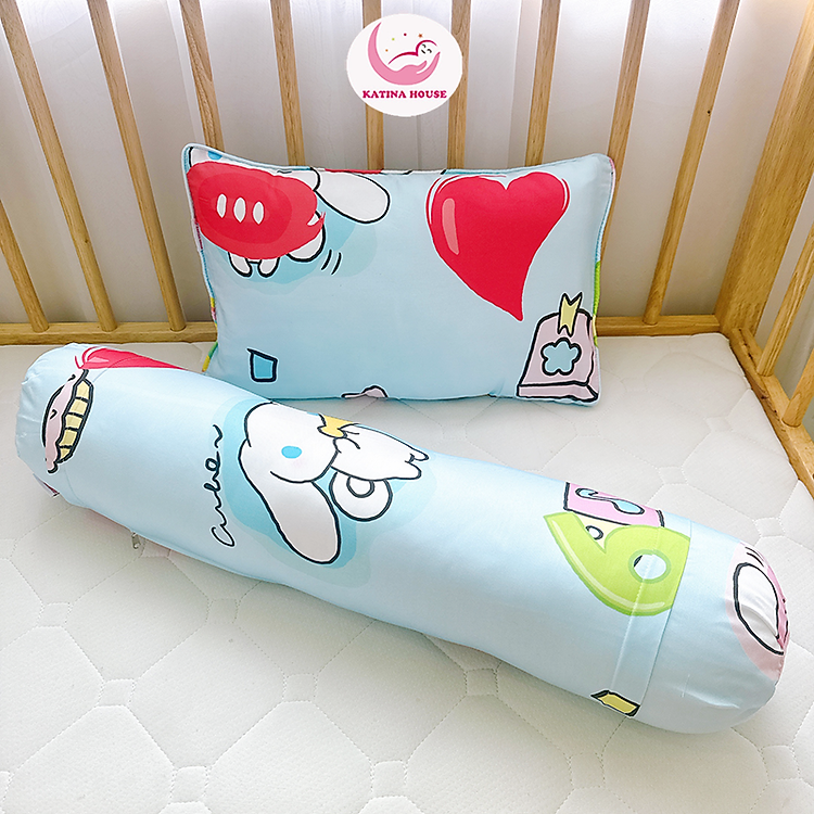Bộ gối nằm, gối ôm Katina House cho bé 5-10t, gối gòn lông vũ nhân tạo, vải tencel mềm mịn thoáng mát