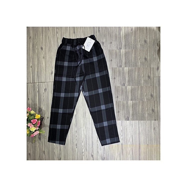 Quần Baggy Kẻ Caro Lửng Nữ Cạp Thun Mát Mẻ