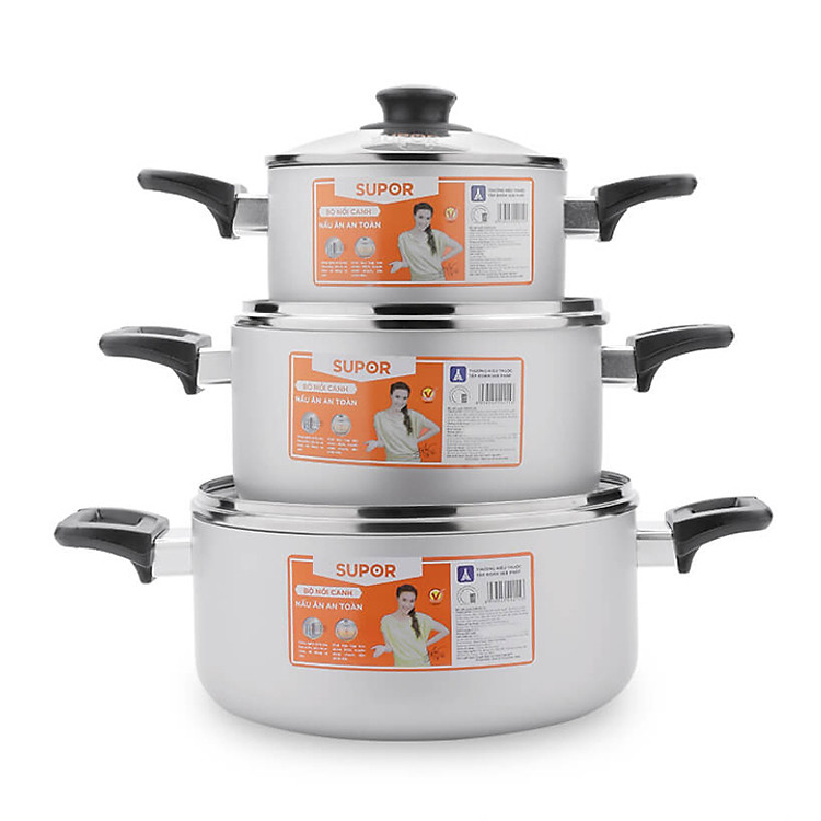 Bộ nồi canh hợp kim nhôm oxy hóa mềm Merry Supor H06011-T2