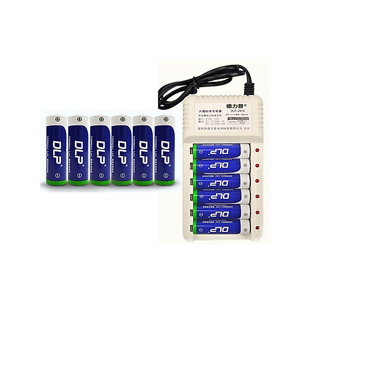 SẠC PIN TIỂU - Combo Sạc pin 6 cổng + 6 Pin Sạc 3300mAh Delipow