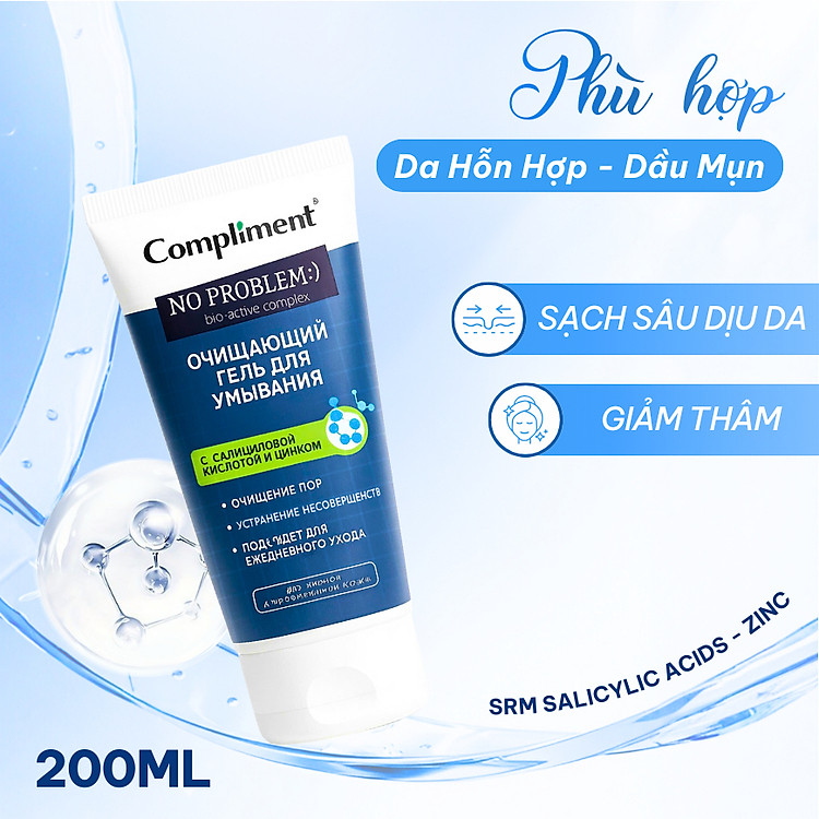 Gel rửa mặt BHA Compliment No Problem làm sạch sâu, giảm viêm & mụn 200ml