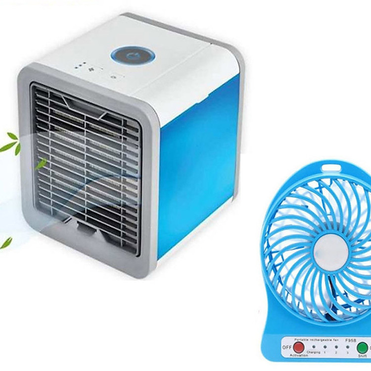 Combo Quạt mini điều hòa làm mát bằng hơi nước và Quạt mini 3 chế độ để bàn