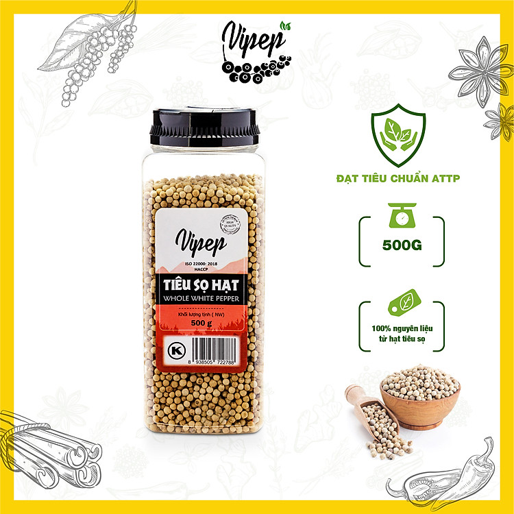 Tiêu Sọ Hạt Tự Nhiên Vipep Hũ Nhựa 500g