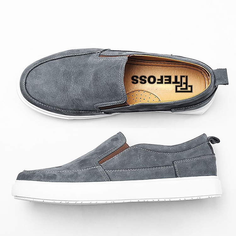 Giày lười Slip-on nam da bò thật 100% - Xám rêu nubuck & Đen Sáp - HN747D