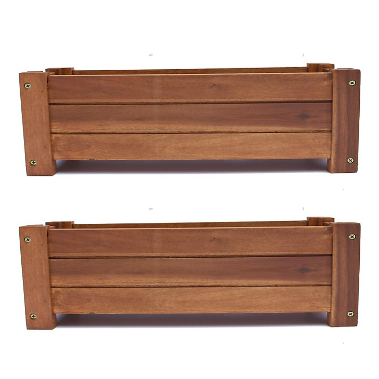 Bộ 2 Chậu Gỗ Chữ Nhật Lớn Greenhome GH021 - Nâu