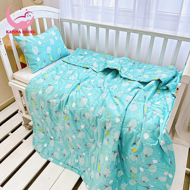 Bộ gối chăn cho bé Katina House, vải cotton satin hàn quốc đẹp, dày dặn, mềm mát, thấm hút tốt