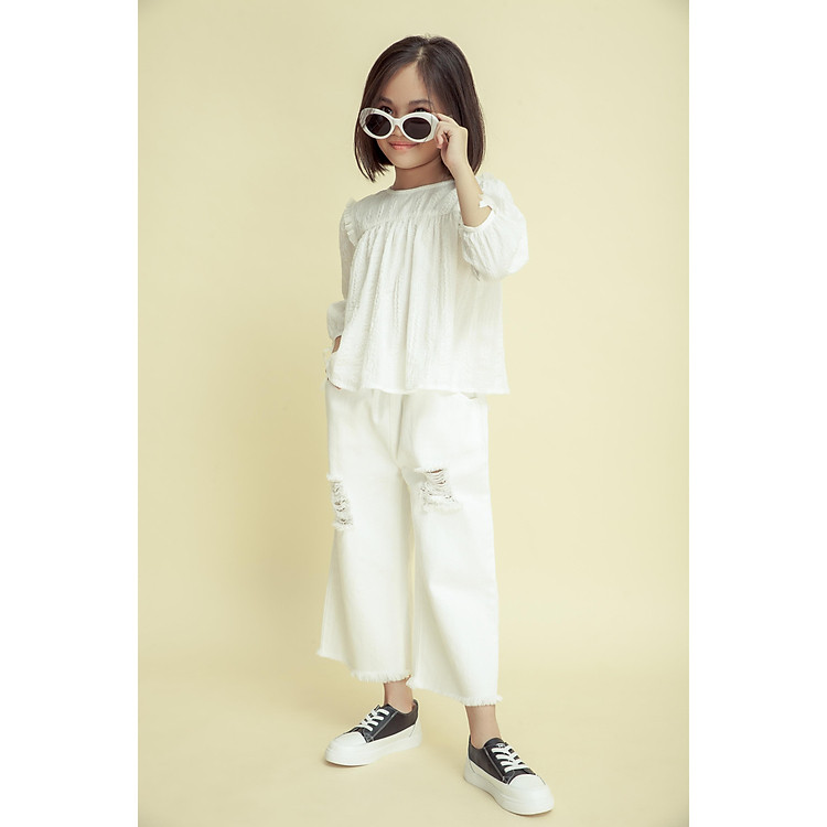 Áo sơ mi bèo nhún vai bé gái (4-13 tuổi)